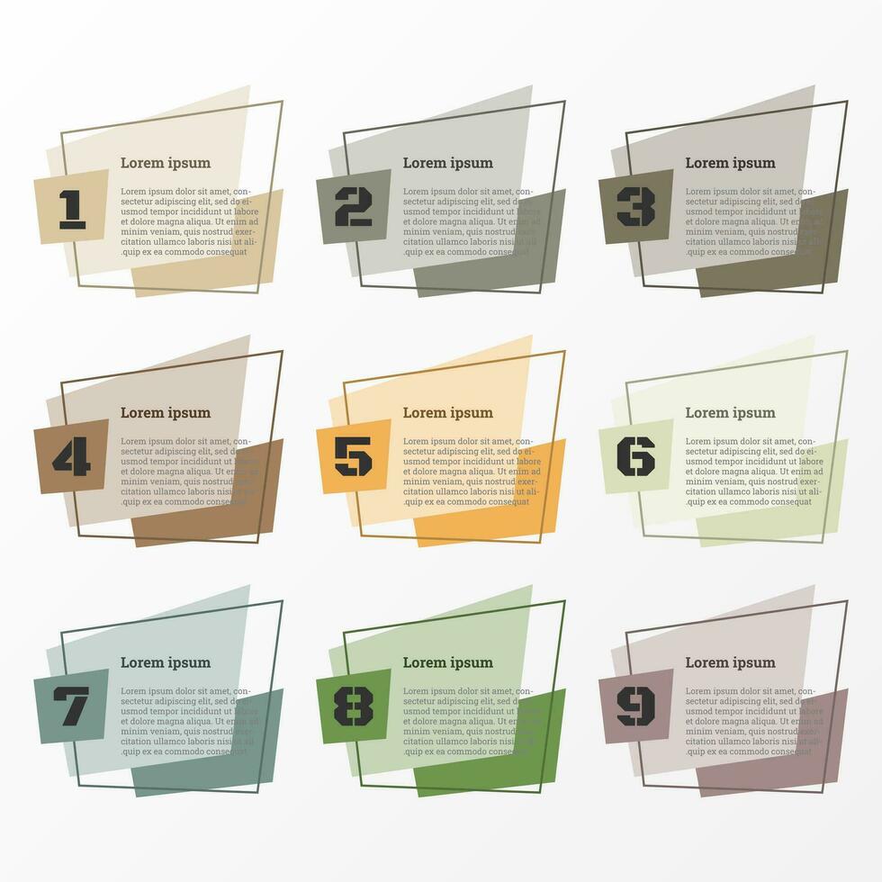 Infographic used for detailed reports of all 9 topics. vector