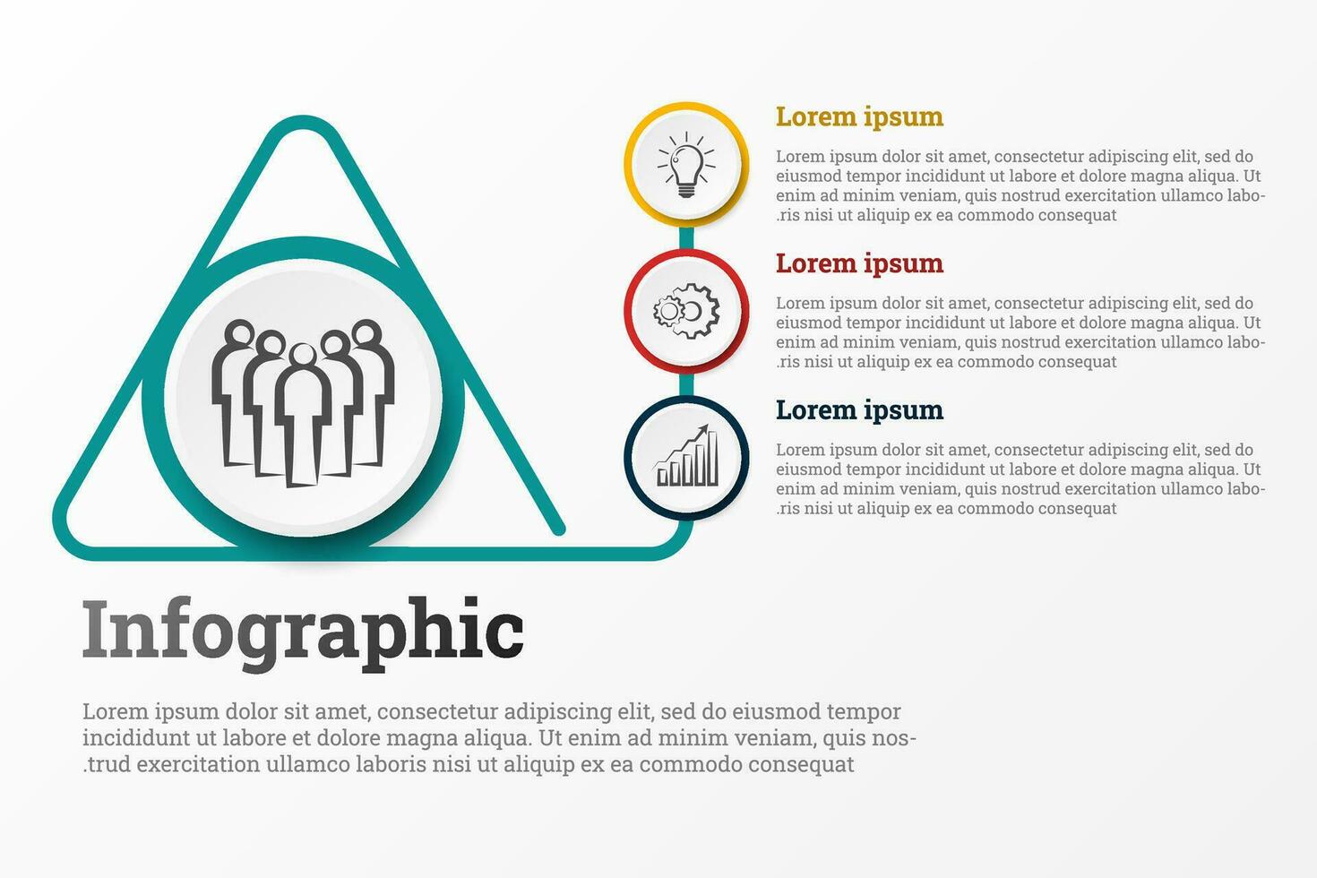 Infographic that provides a detailed report of the business, divided into 3 topics. vector