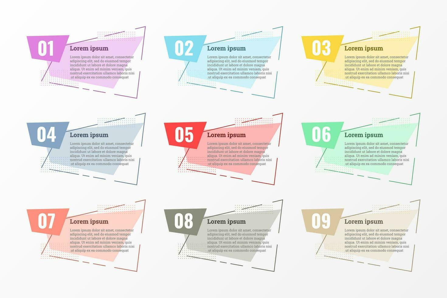Infographic used for detailed reports of all 9 topics. vector