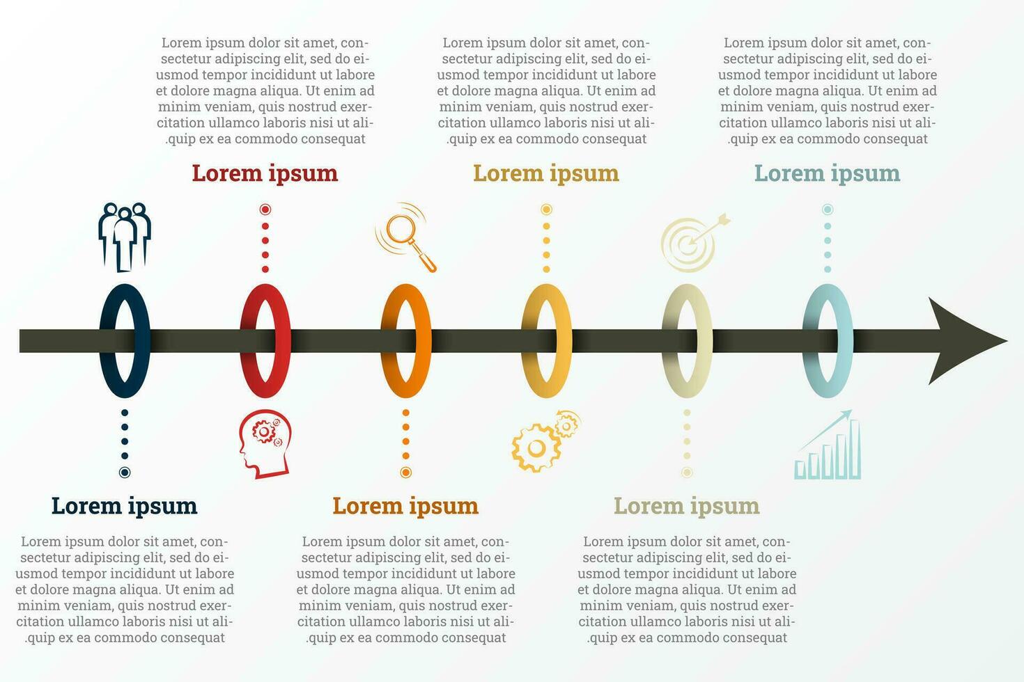 Infographic that provides a detailed report of the business, divided into 6 topics. vector