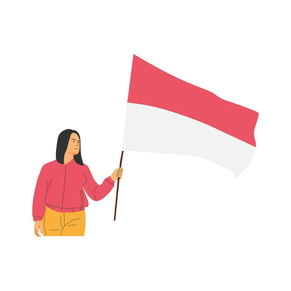 celebrating indonesia independence day holding indonesian flag vector