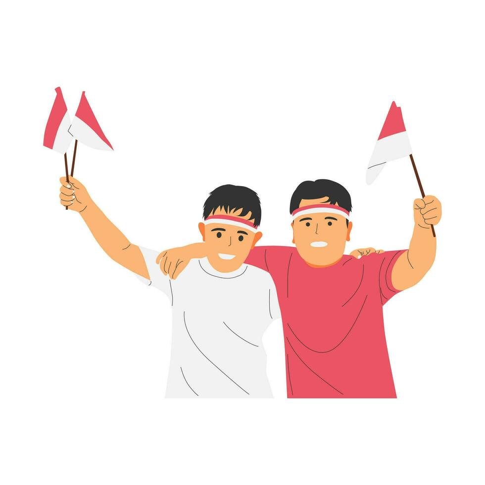 celebrating indonesia independence day holding indonesian flag vector