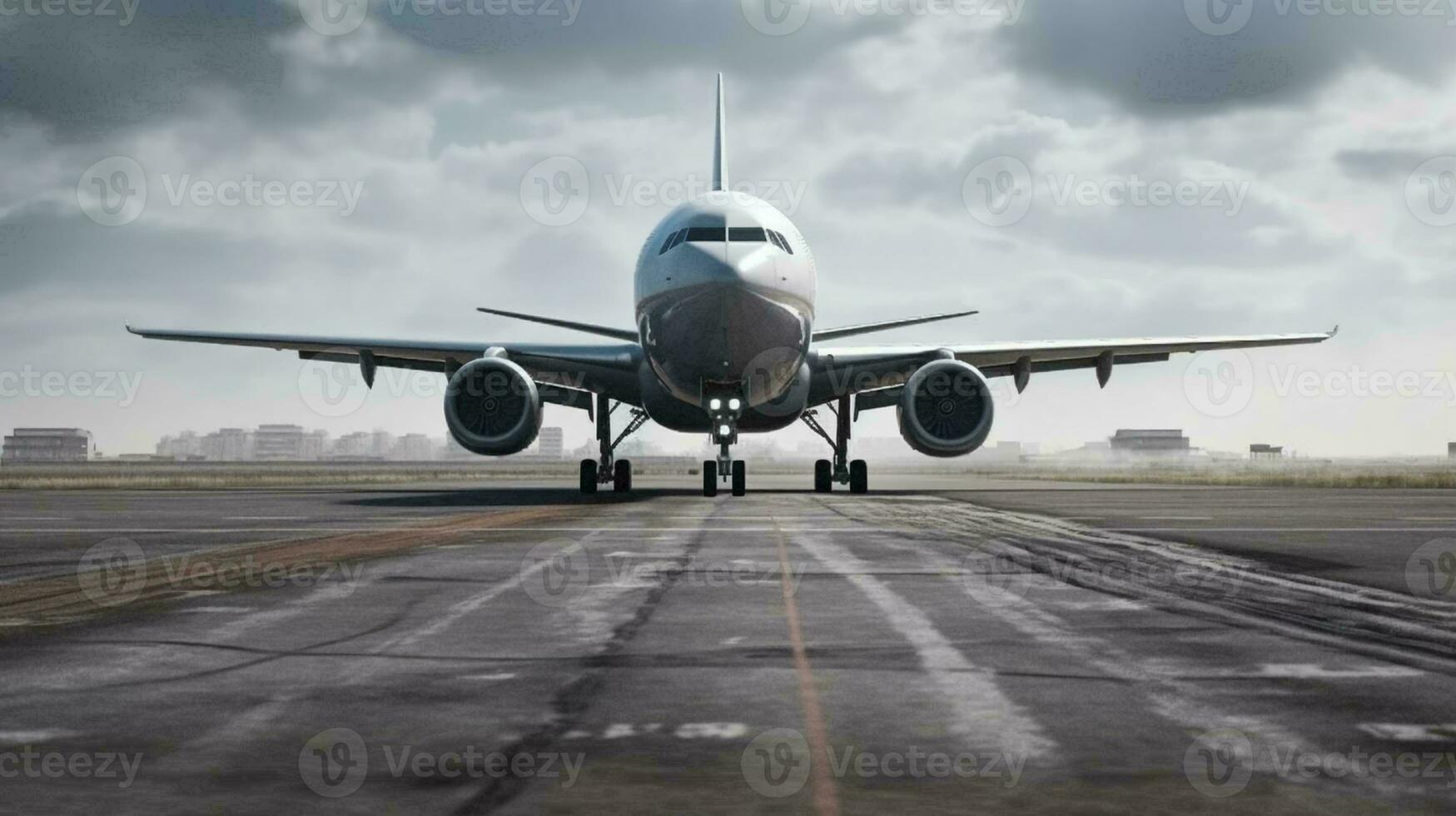 A large plane takes off on the runway. The concept of passenger and cargo aviation. AI generated photo