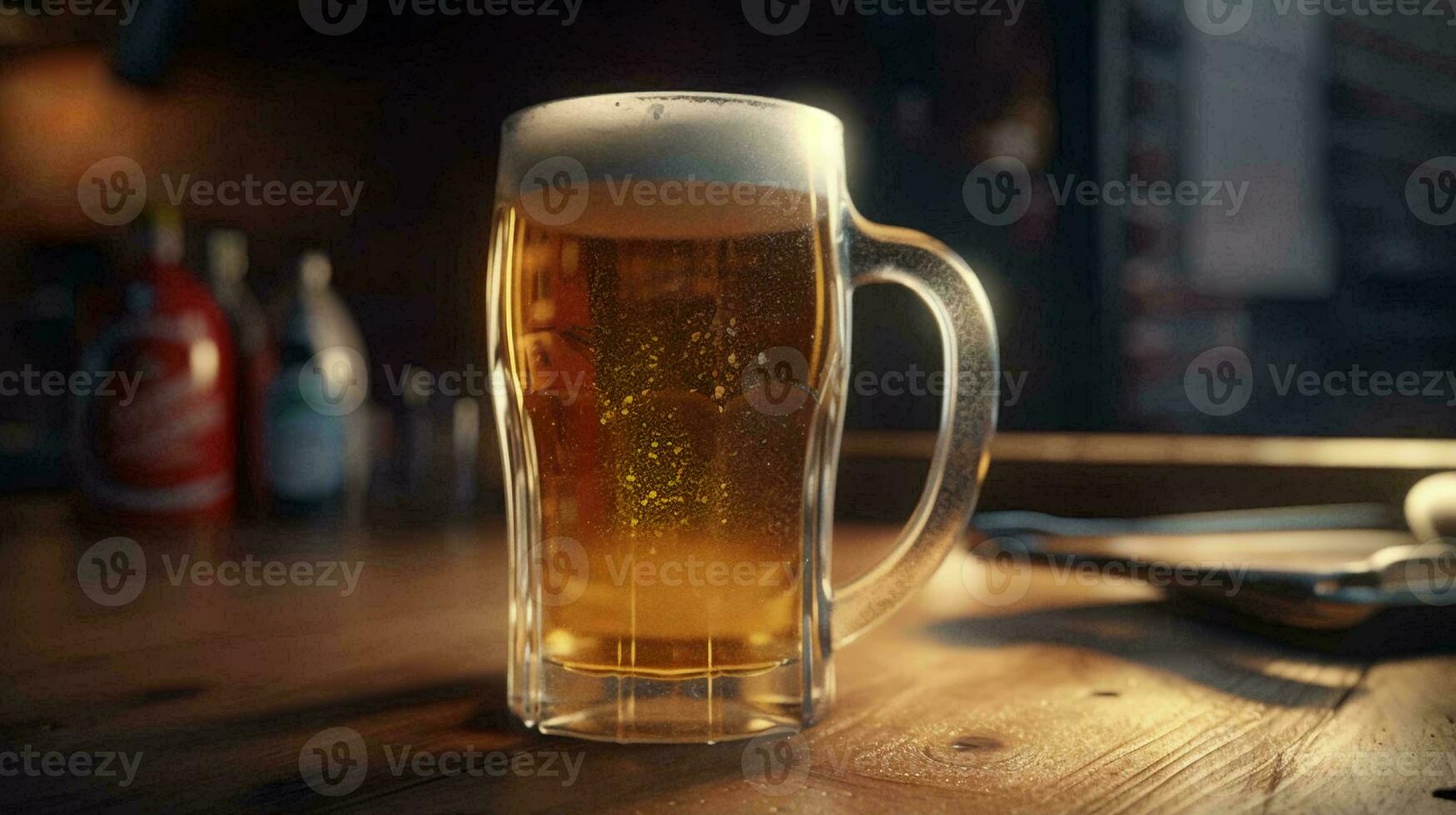 Glass mug of light cold fresh beer. AI generated photo