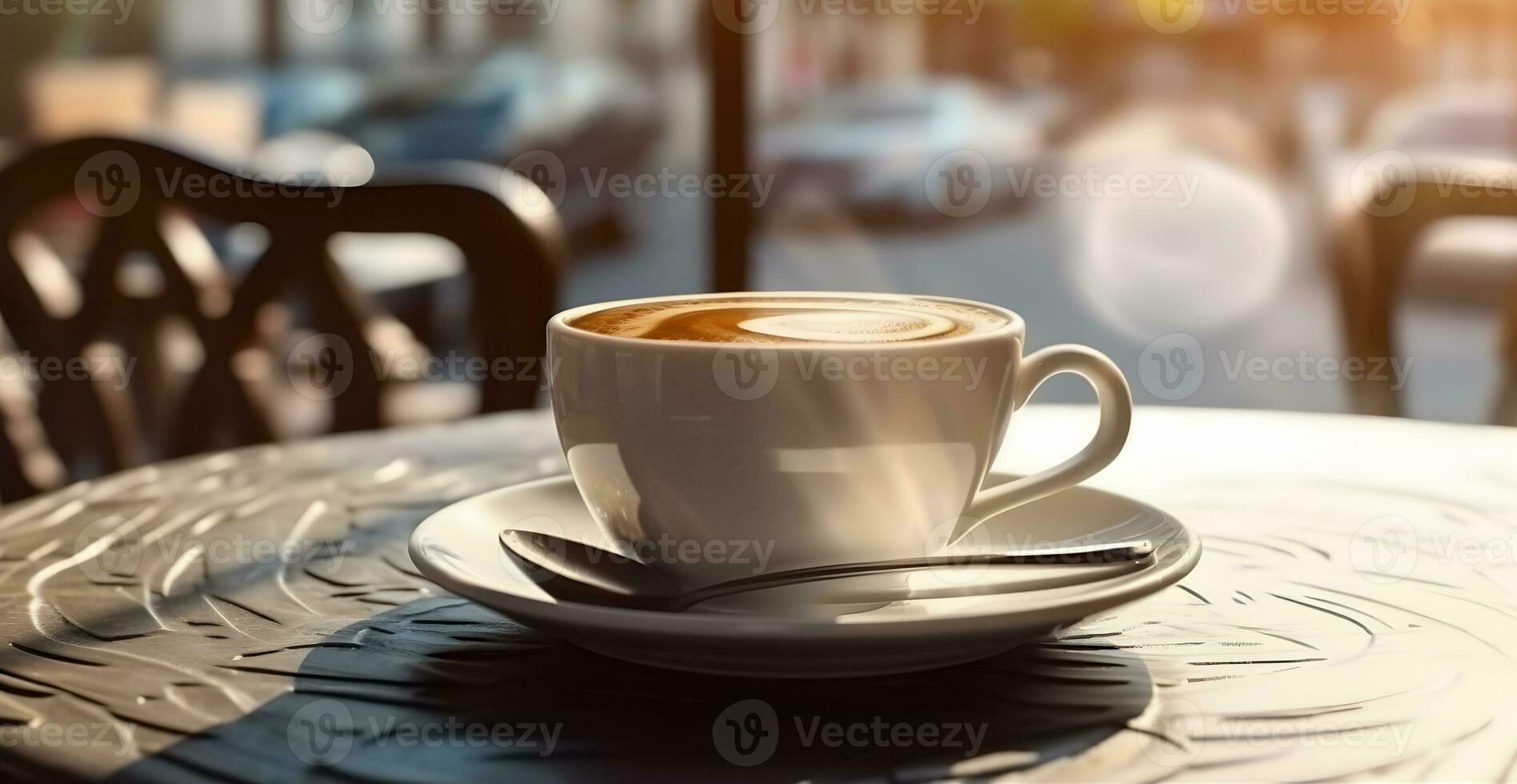 Coffee cup on table in cafe shop . Created by generative AI . photo