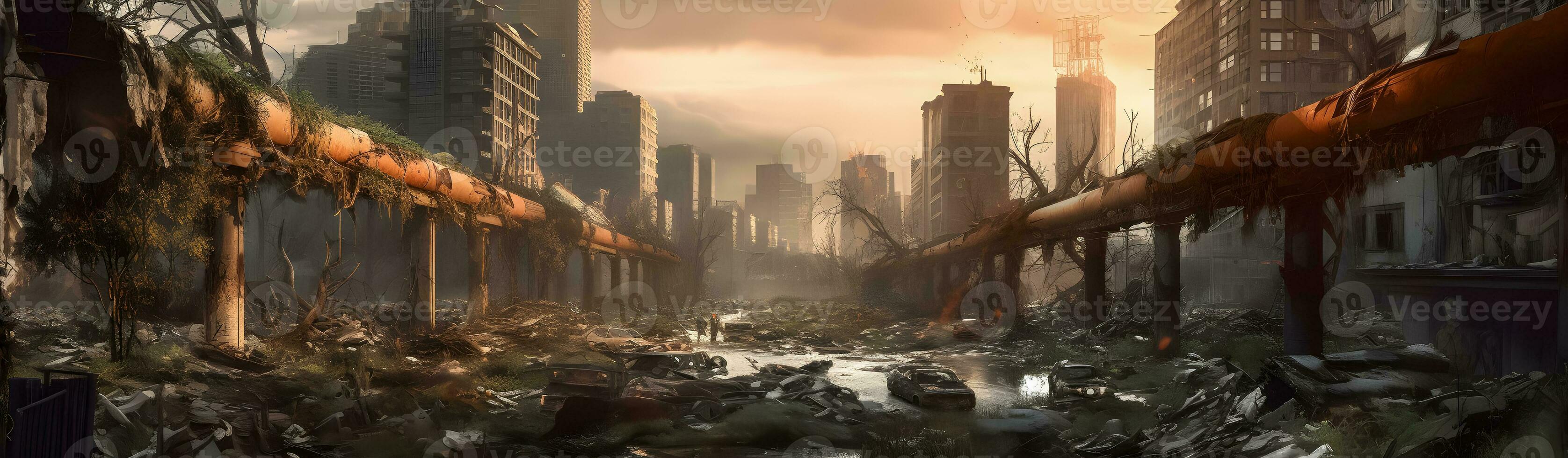 World collapse panoramic scene . Doomsday concept . Created by generative AI . photo