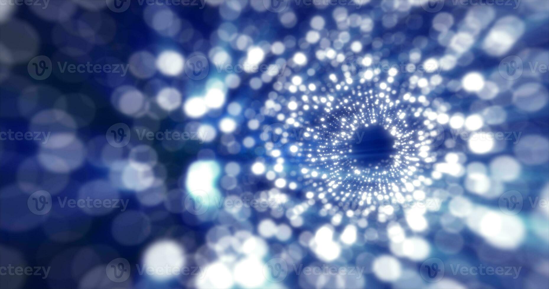 Tunnel of blue energy particles blurred bokeh glowing bright abstract background photo
