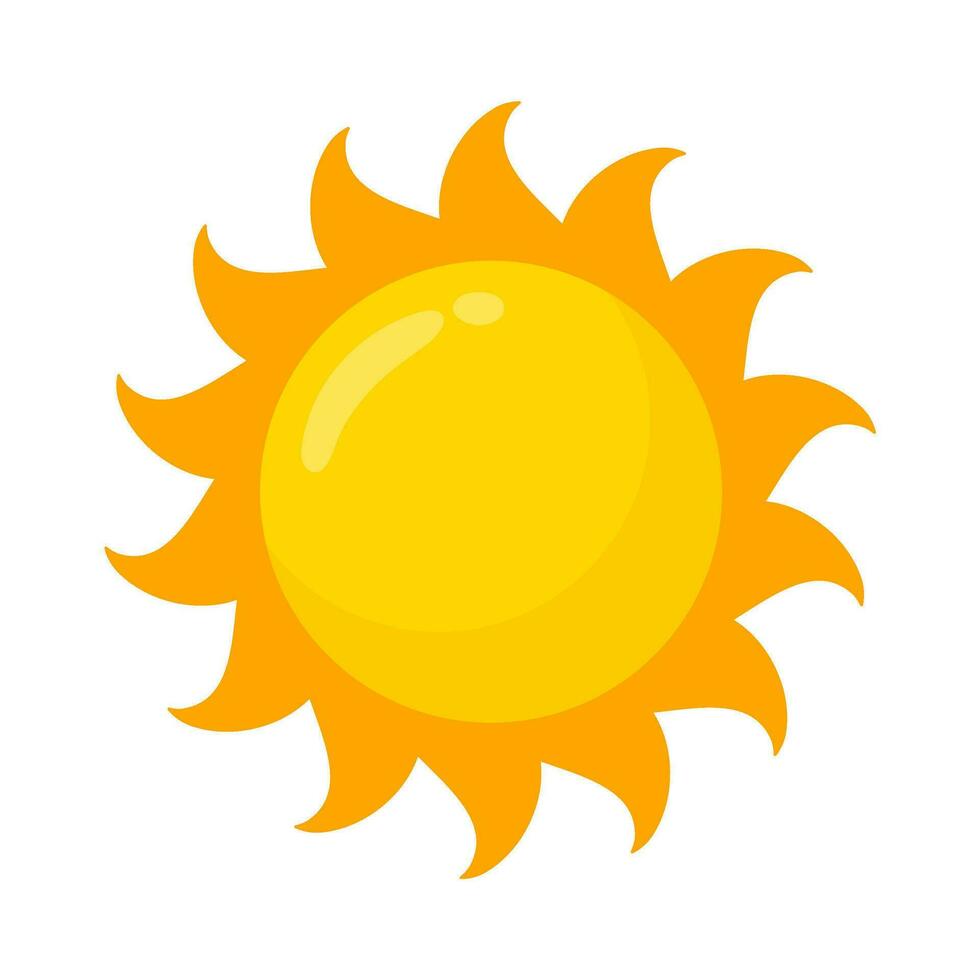 yellow sun icon Simple cartoon style design. The rays of the sun in summer vector