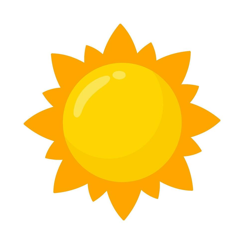 yellow sun icon Simple cartoon style design. The rays of the sun in summer vector