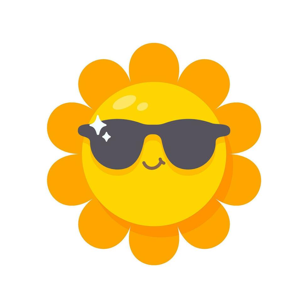 smiling sun cartoon wearing sunglasses summer travel concept protection from sun rays vector