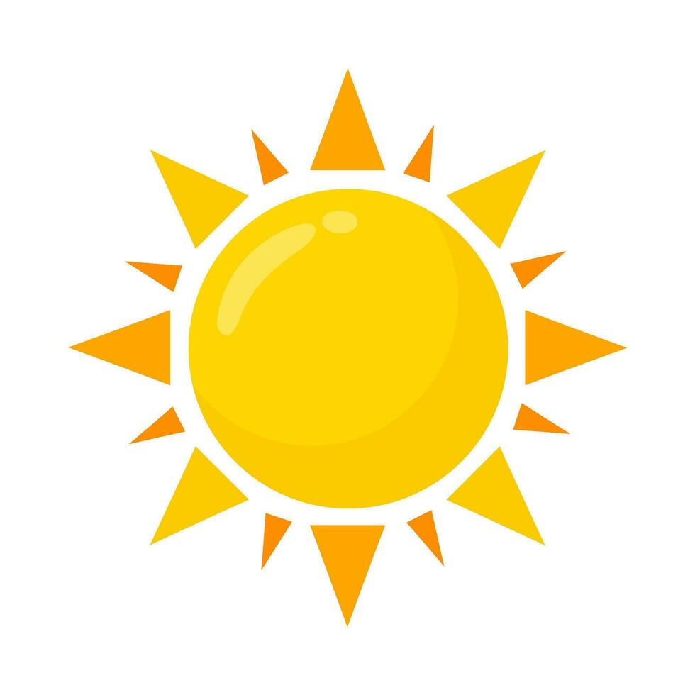 yellow sun icon Simple cartoon style design. The rays of the sun in summer vector