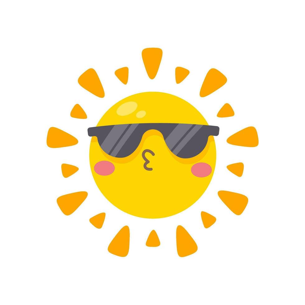 smiling sun cartoon wearing sunglasses summer travel concept protection from sun rays vector