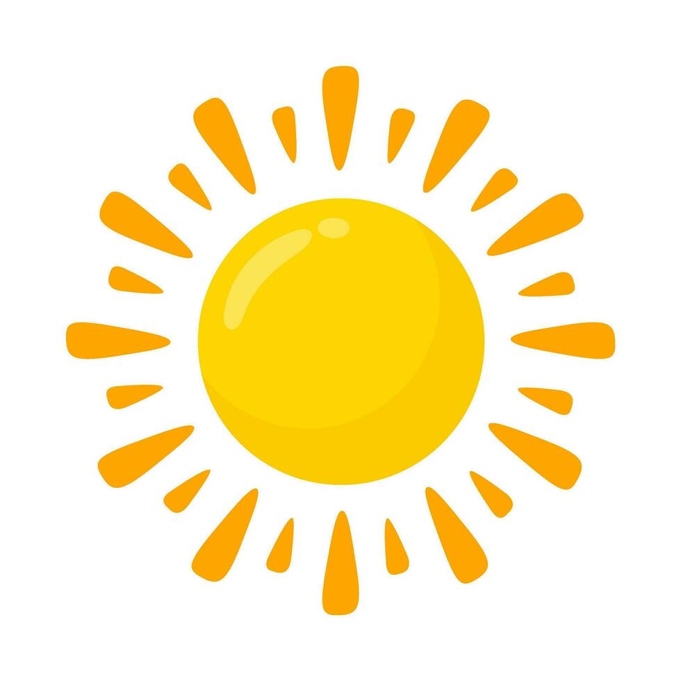 yellow sun icon Simple cartoon style design. The rays of the sun in summer vector