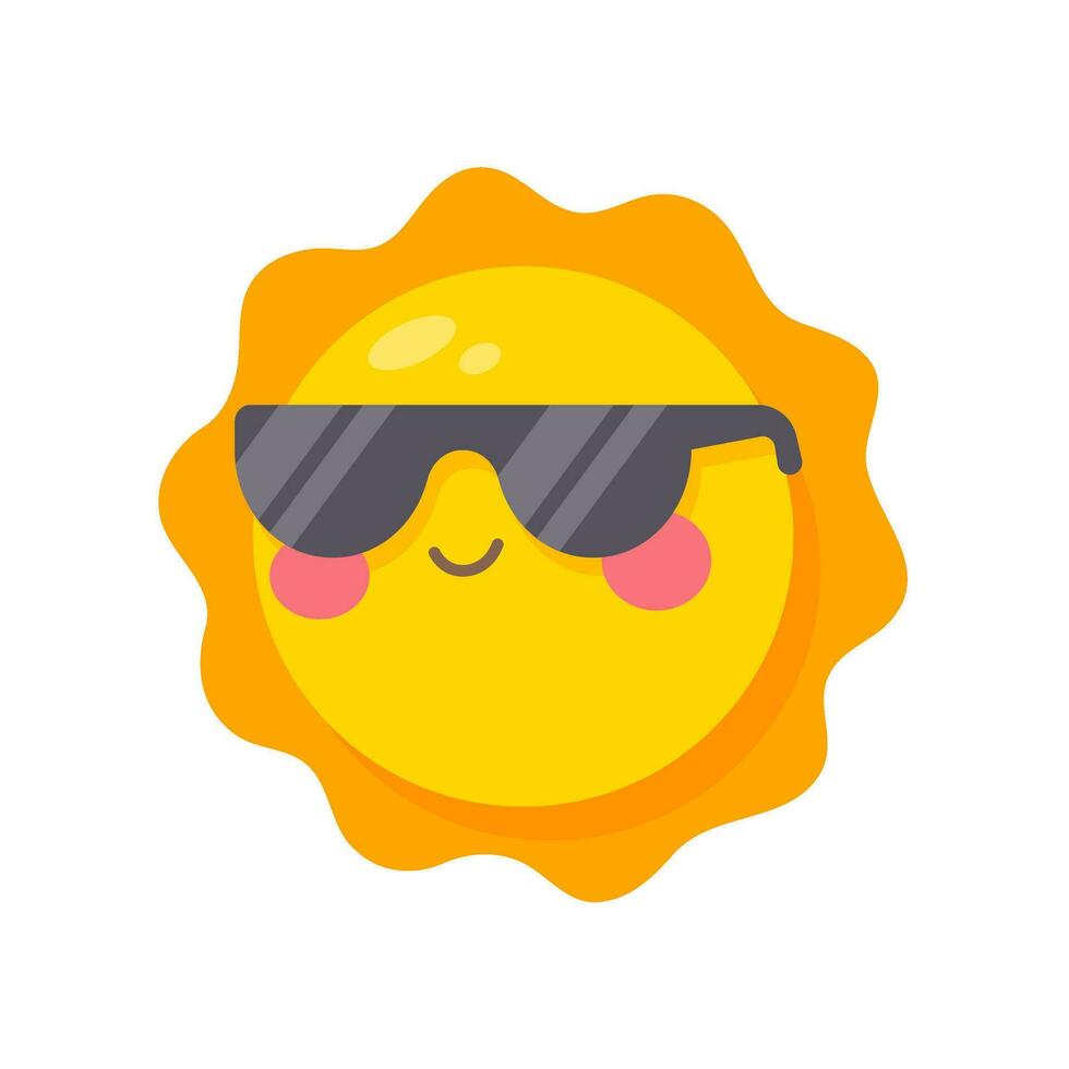 smiling sun cartoon wearing sunglasses summer travel concept protection from sun rays vector