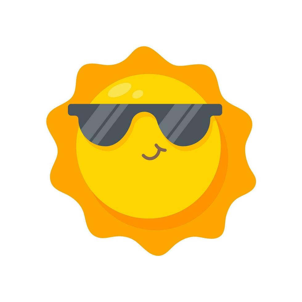 smiling sun cartoon wearing sunglasses summer travel concept protection from sun rays vector