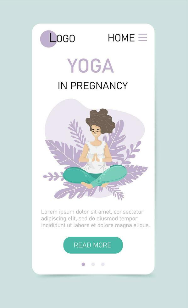 Yoga in pregnancy. Vertical web app template for yoga studio or online class. Wellness and healthy lifestyle in pregnant vector