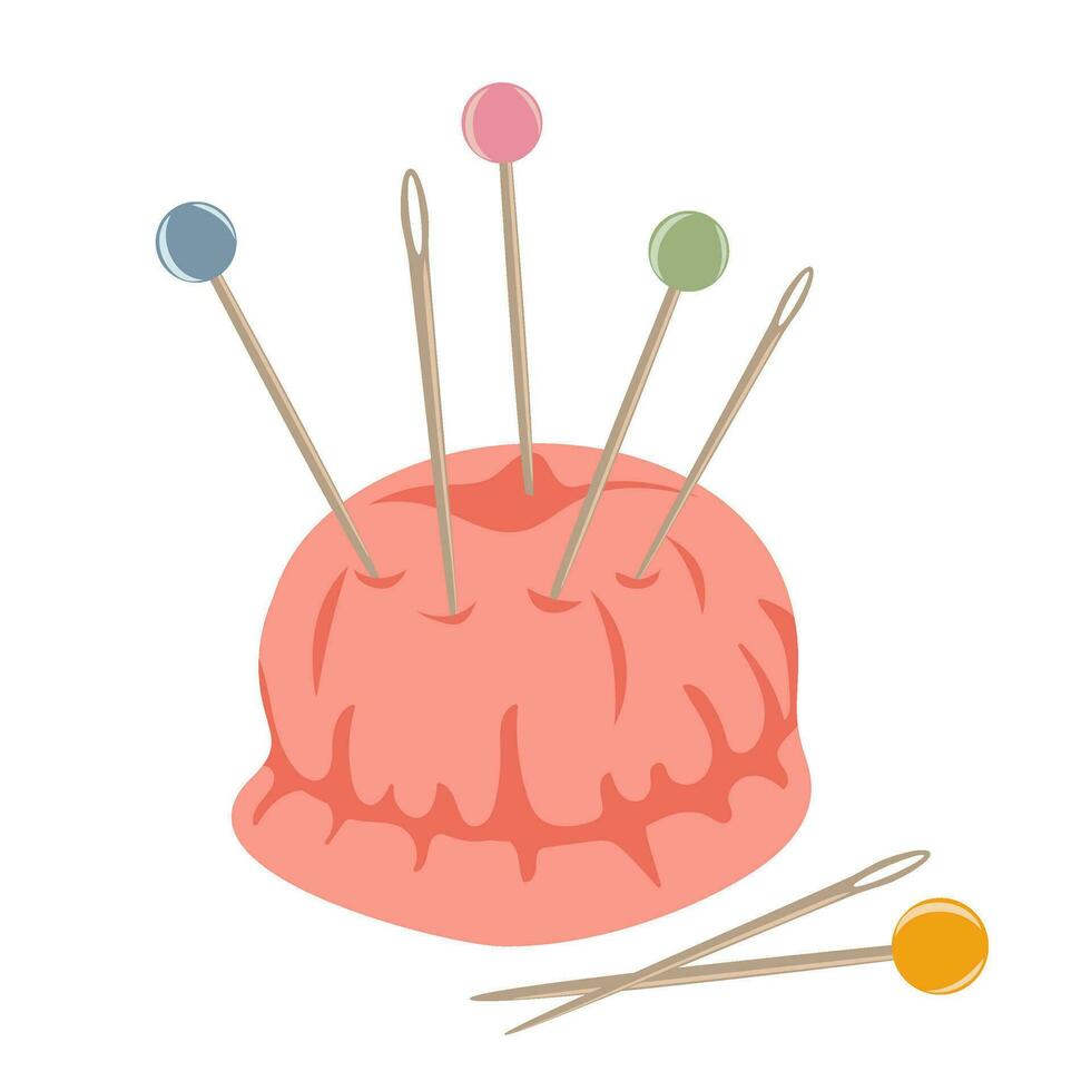 Pin cushion with Needles and pins isolated on a white background vector
