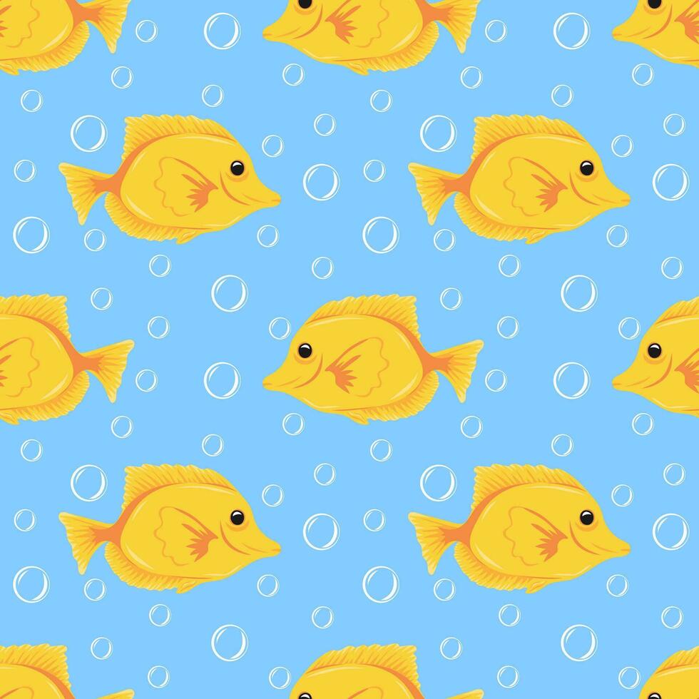 Seamless pattern with Yellow tang or zebrasoma fish. Modern print for fabric, textiles, wrapping paper vector