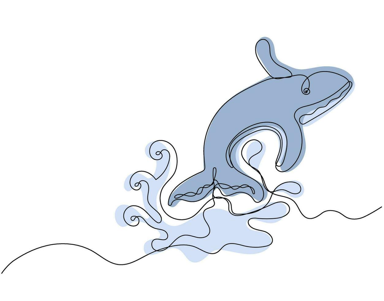 Continuous one line drawing of blue whale jumping in water vector