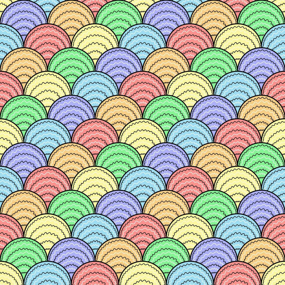 Geometric tiled seamless repetitive curvy waves pattern in rainbow pastel colors. Modern print for fabric, textiles, wrapping paper vector