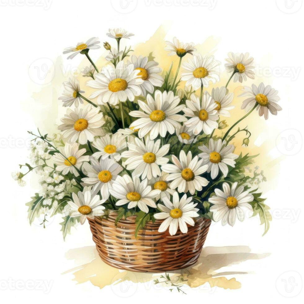Watercolor chamomile flowers bouquet isolated photo