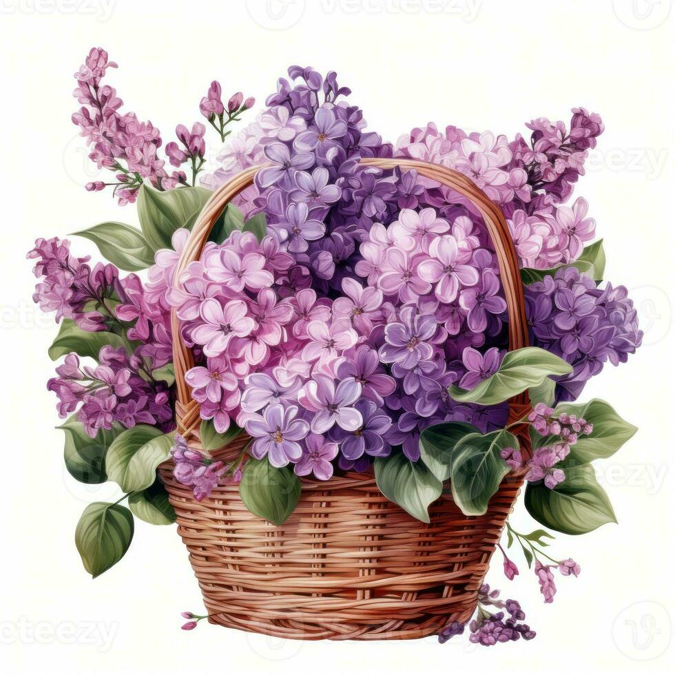 Watercolor lilac flowers bouquet isolated photo