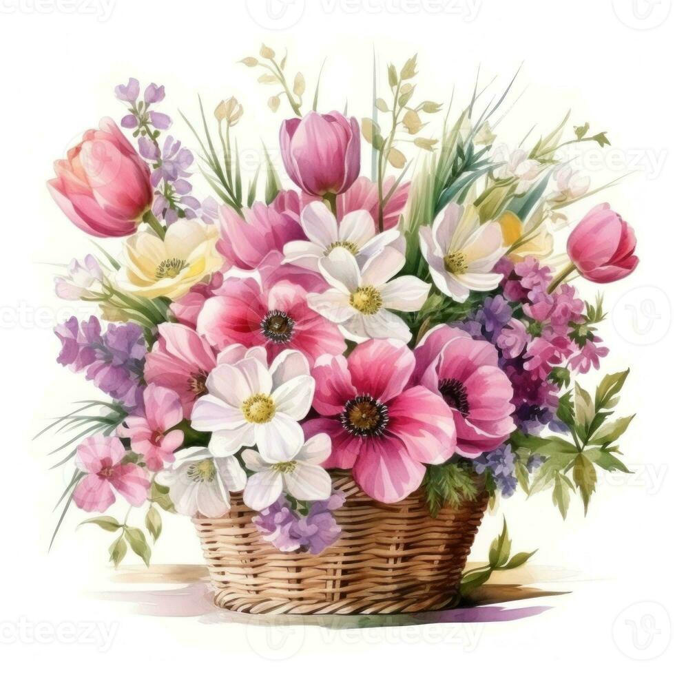 Watercolor spring flowers bouquet isolated photo