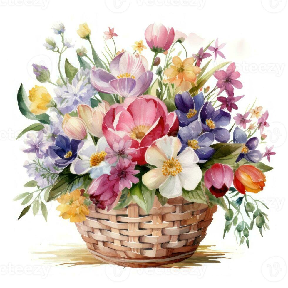 Watercolor spring flowers bouquet isolated photo