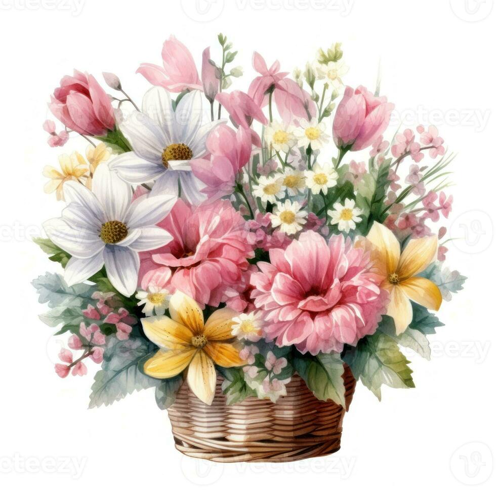 Watercolor spring flowers bouquet isolated photo