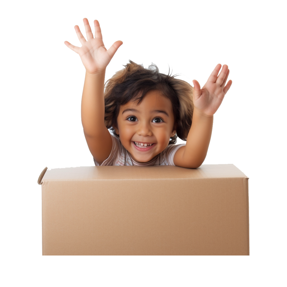 Kid inside brown cardboard box Generative Ai 26515164 PNG