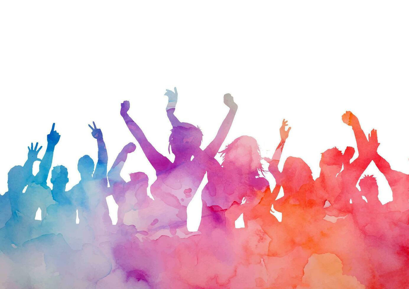 Silhouette of a party audience in a watercolour texture vector