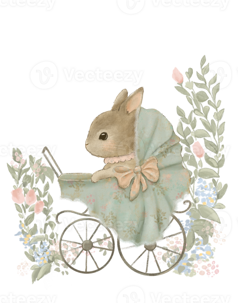 Aquarell Jahrgang Zeichnung von ein süß Kaninchen, Aquarell Karikatur Postkarte, Pastell- Farbe png