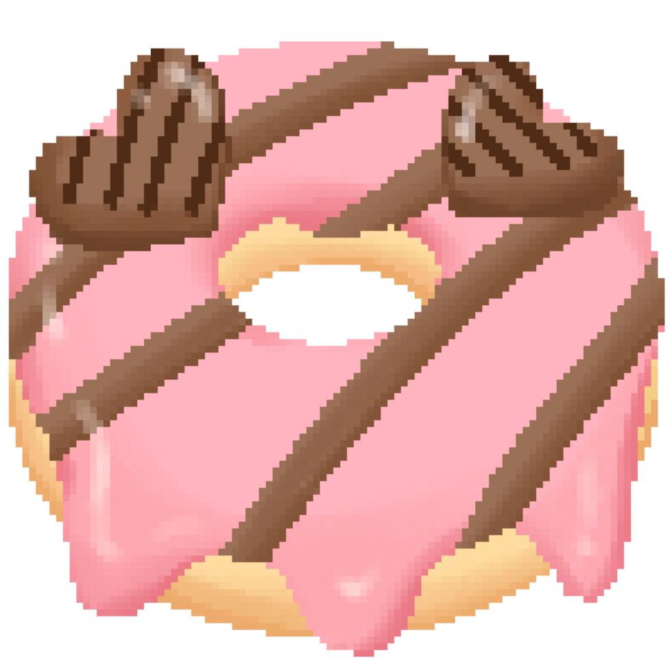 Cute strawberry doughnut with heart shape chocolate in pixel art png