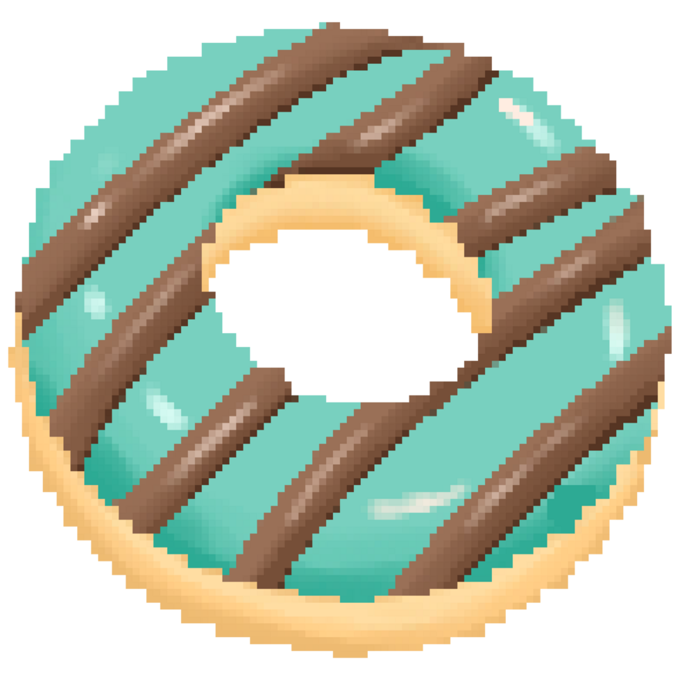 Cute chocolate mint doughnut in pixel art png