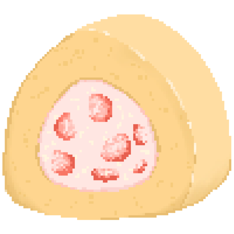 Cute strawberry cream cake roll in pixel art png
