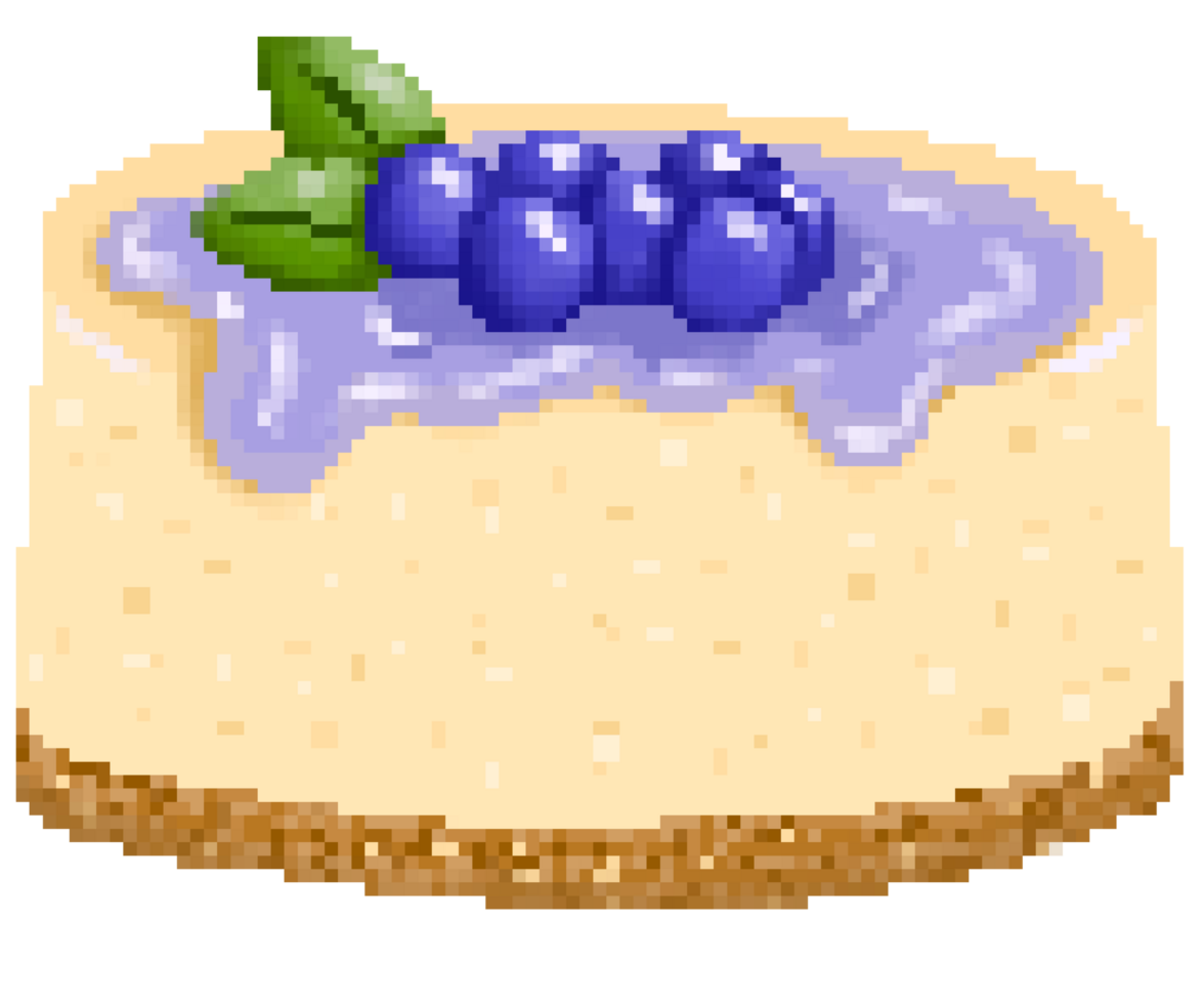 Cute blueberry cheesecake in pixel art png