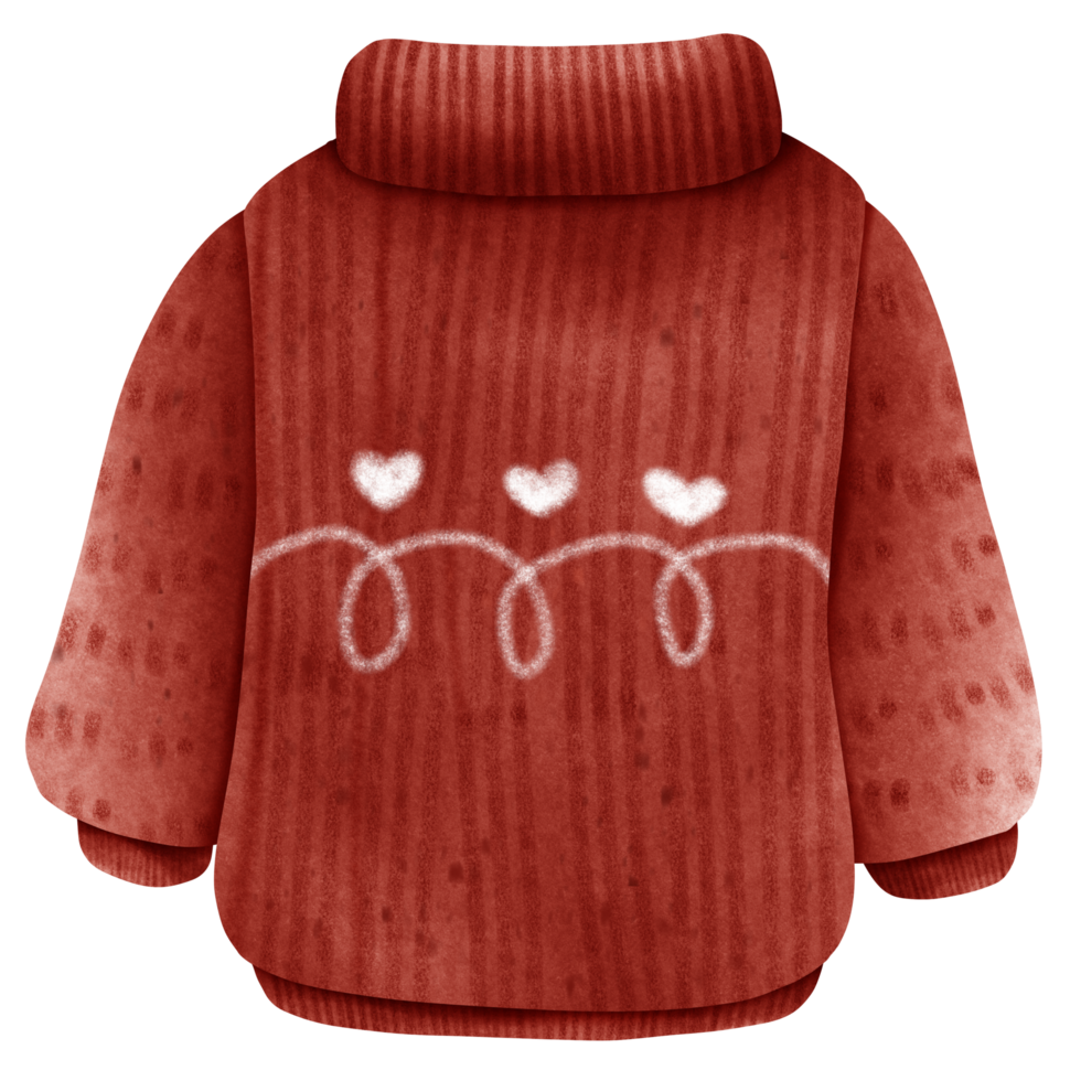 Cute and cozy winter autumn red knit sweater with heart pattern png