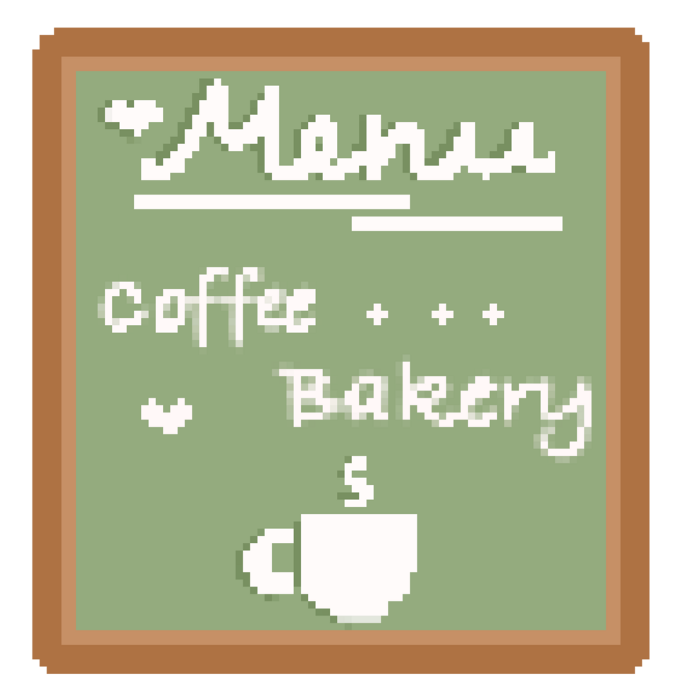 Cute cafe menu chalk board in pixel art png