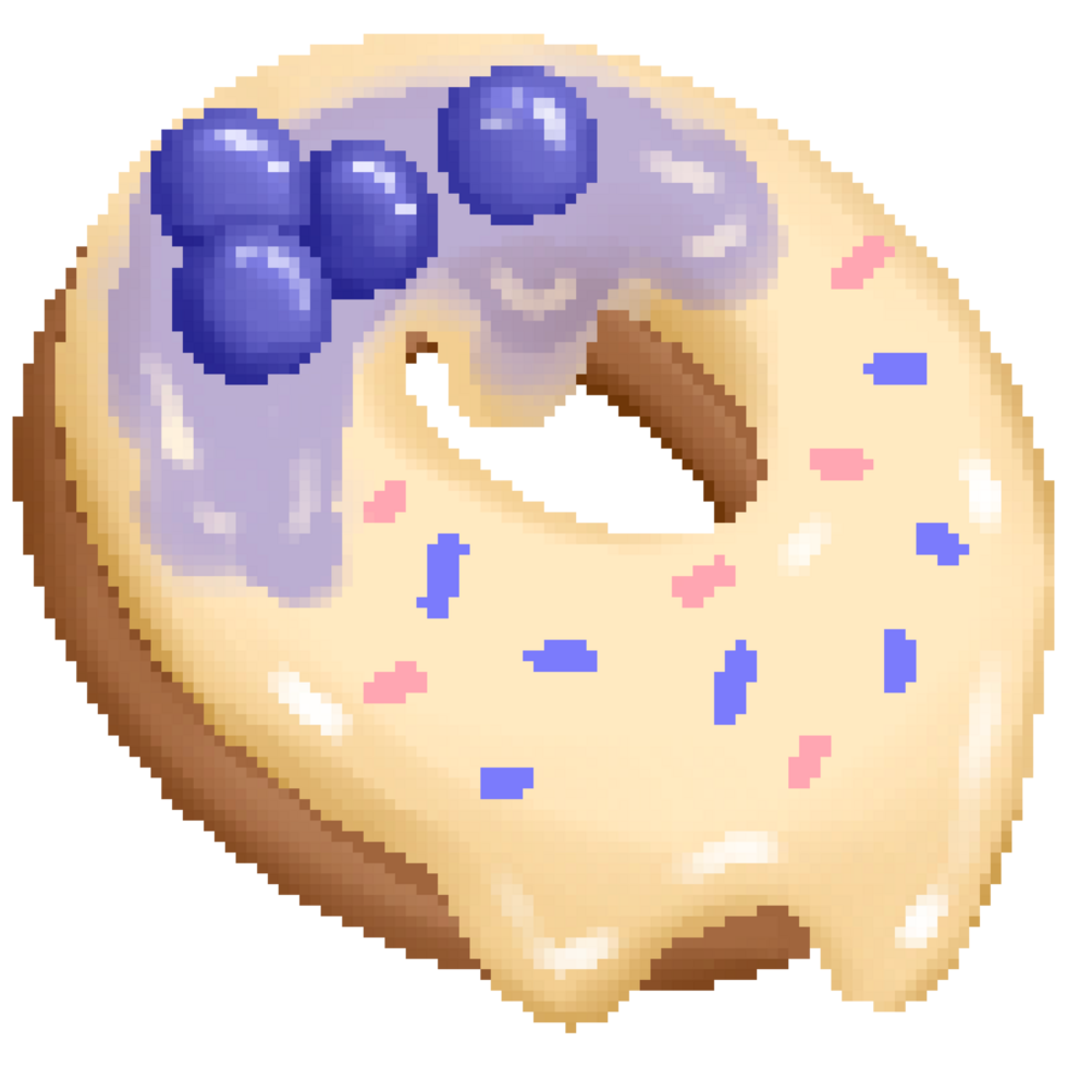 Cute blueberry jam doughnut in pixel art png