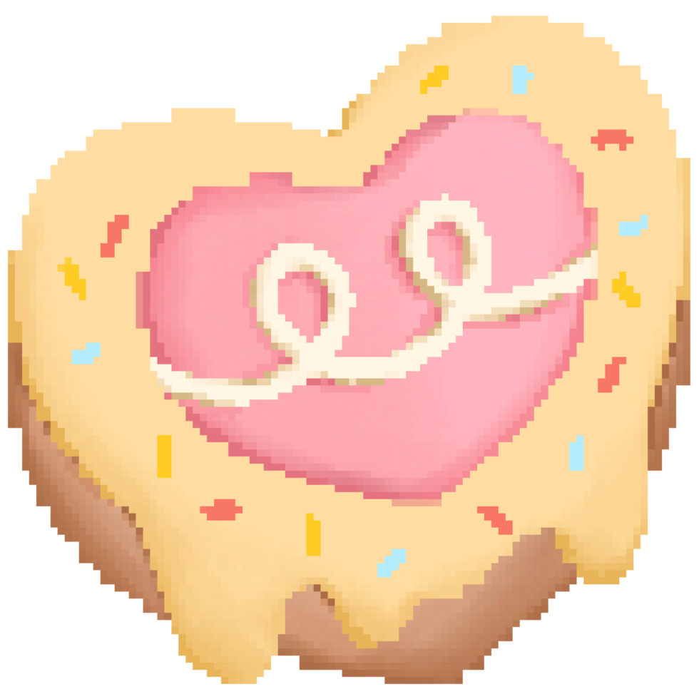 Cute heart shape strawberry doughnut in pixel art png