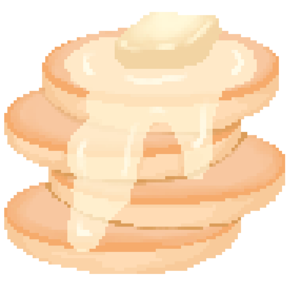 Cute stack of pancake with butter in pixel art png