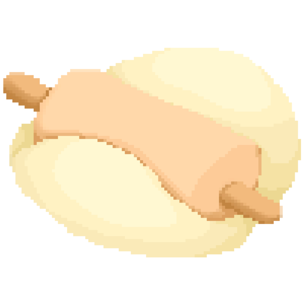 Cute rolling pin with dough in pixel art png