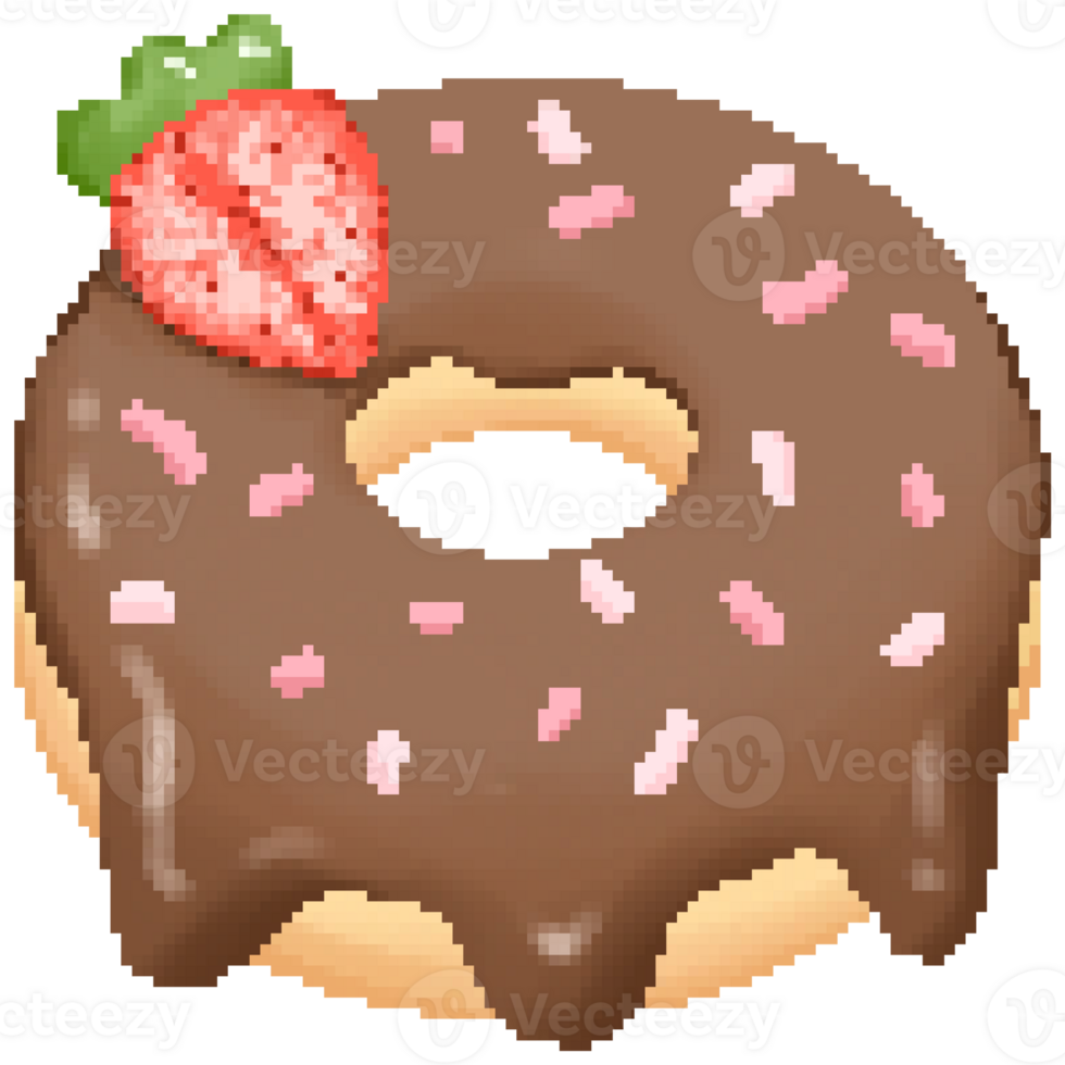Cute strawberry chocolate doughnut in pixel art png