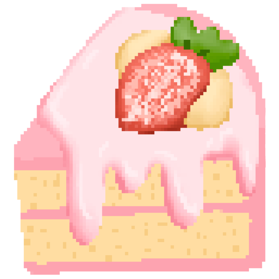 Cute strawberry layer cake in pixel art png