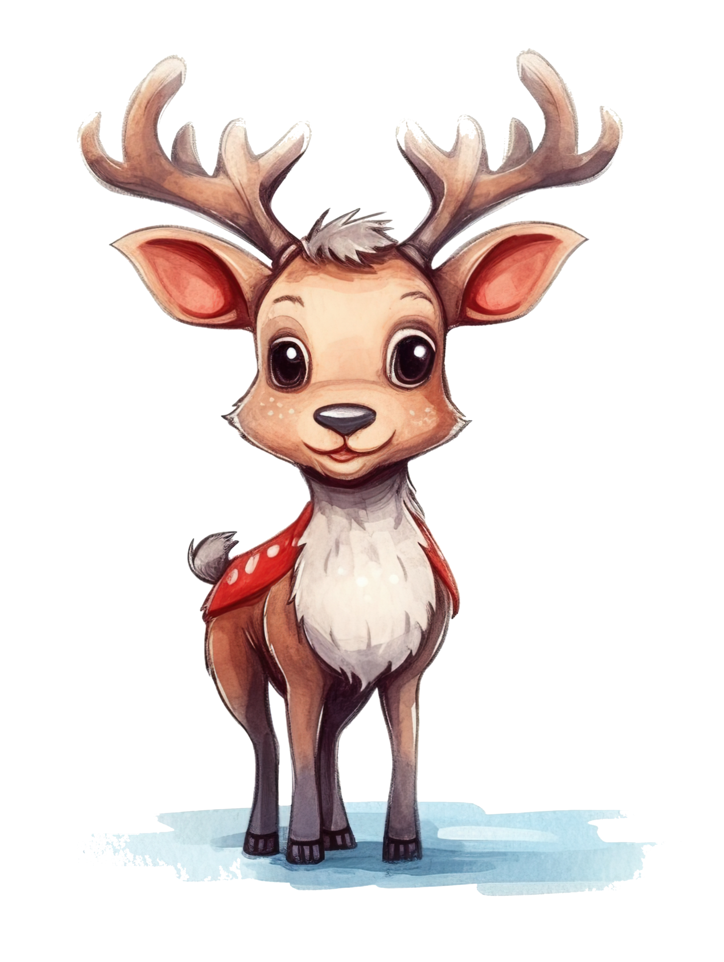 Cute New Year and Christmas Brown Reindeer, Watercolor Illustration ...