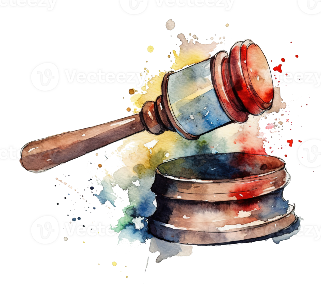 legal Gerechtigkeit Konzept, Aquarell Illustration von Gericht Hammer, ai generativ png