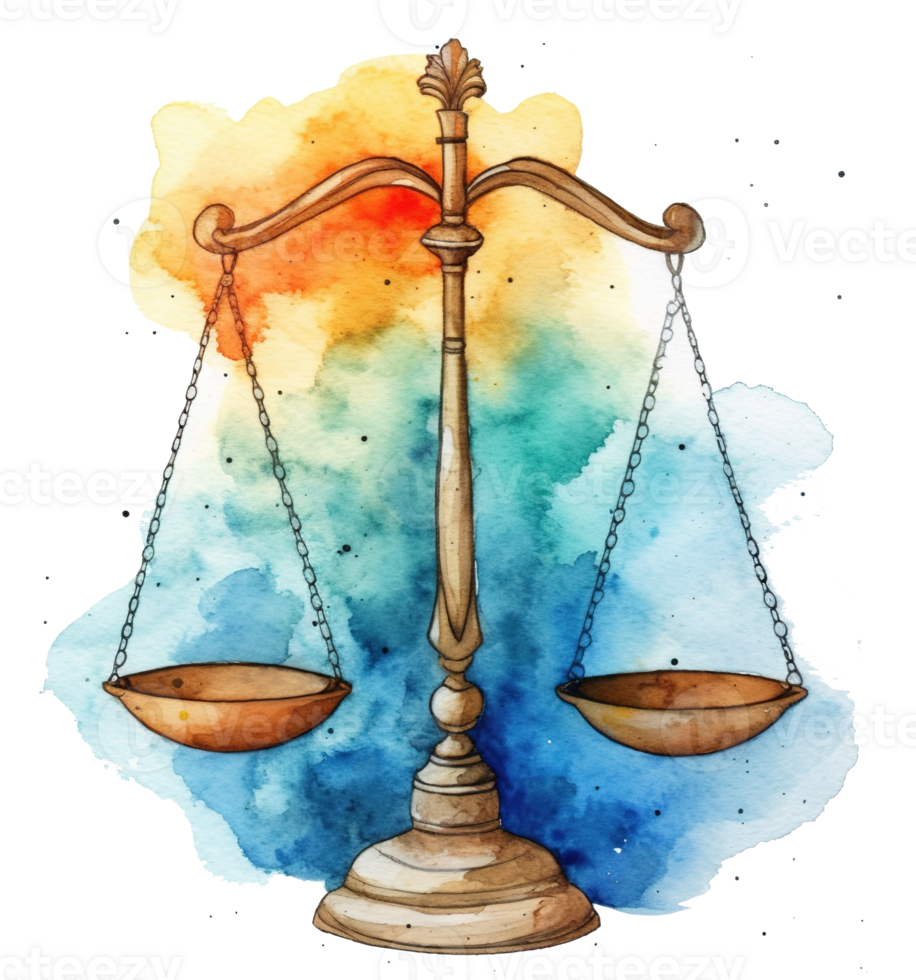 symbolisk rättvisa, vattenfärg illustration av skala av rättvisa, Rättslig rättvisa begrepp, ai generativ png