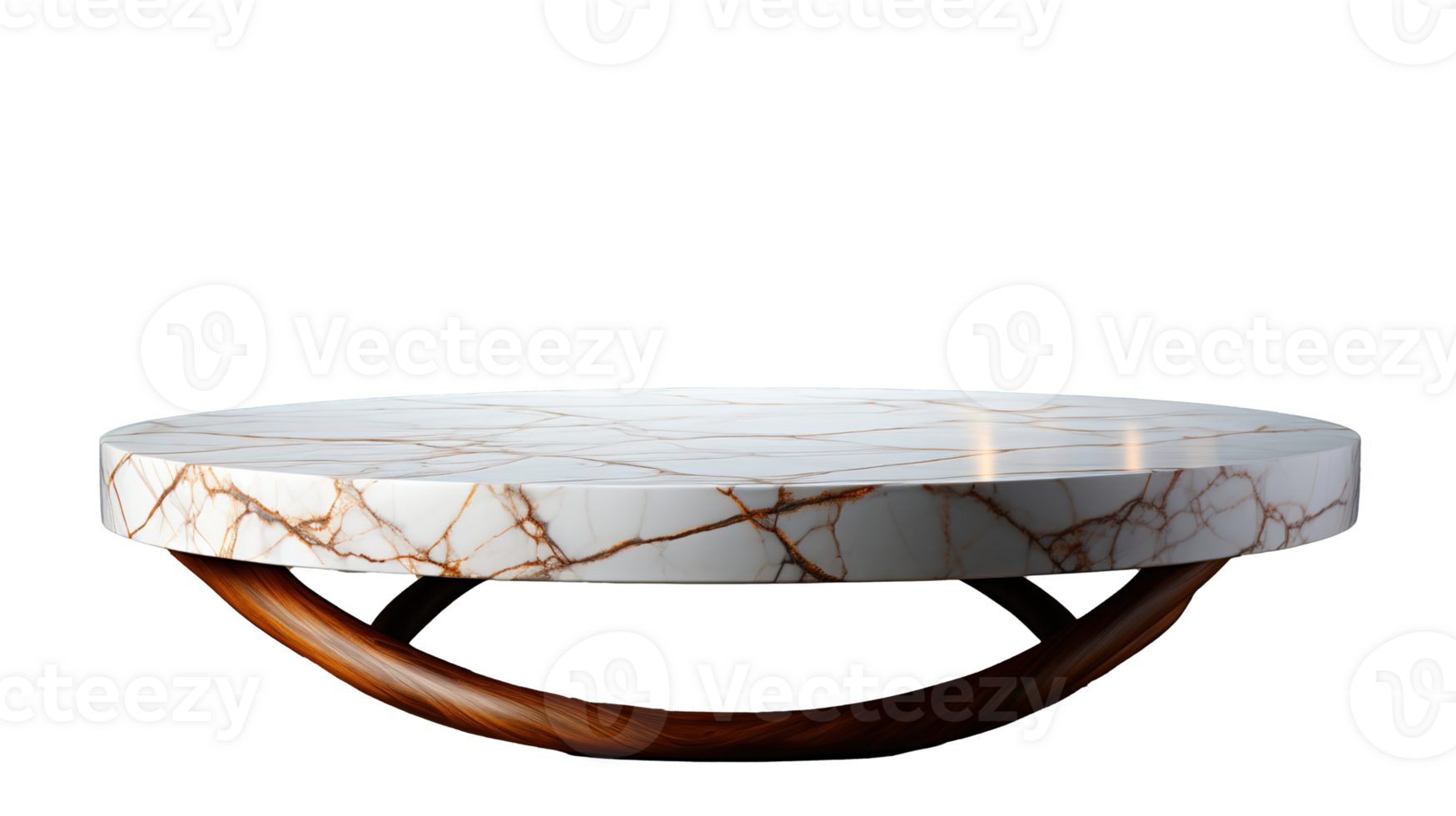 a front view of a Luxurious White and Gold Empty Marble Table for Product Placement on a transparent background, serving as a blank marble table mockup, png