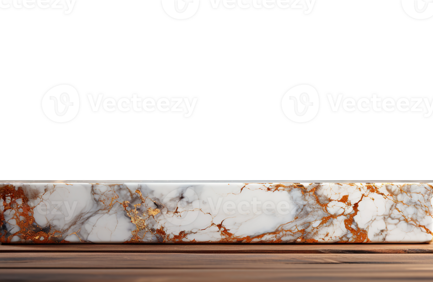 a front view of a Luxurious White and Gold Empty Marble Table for Product Placement on a transparent background, serving as a blank marble table mockup, png