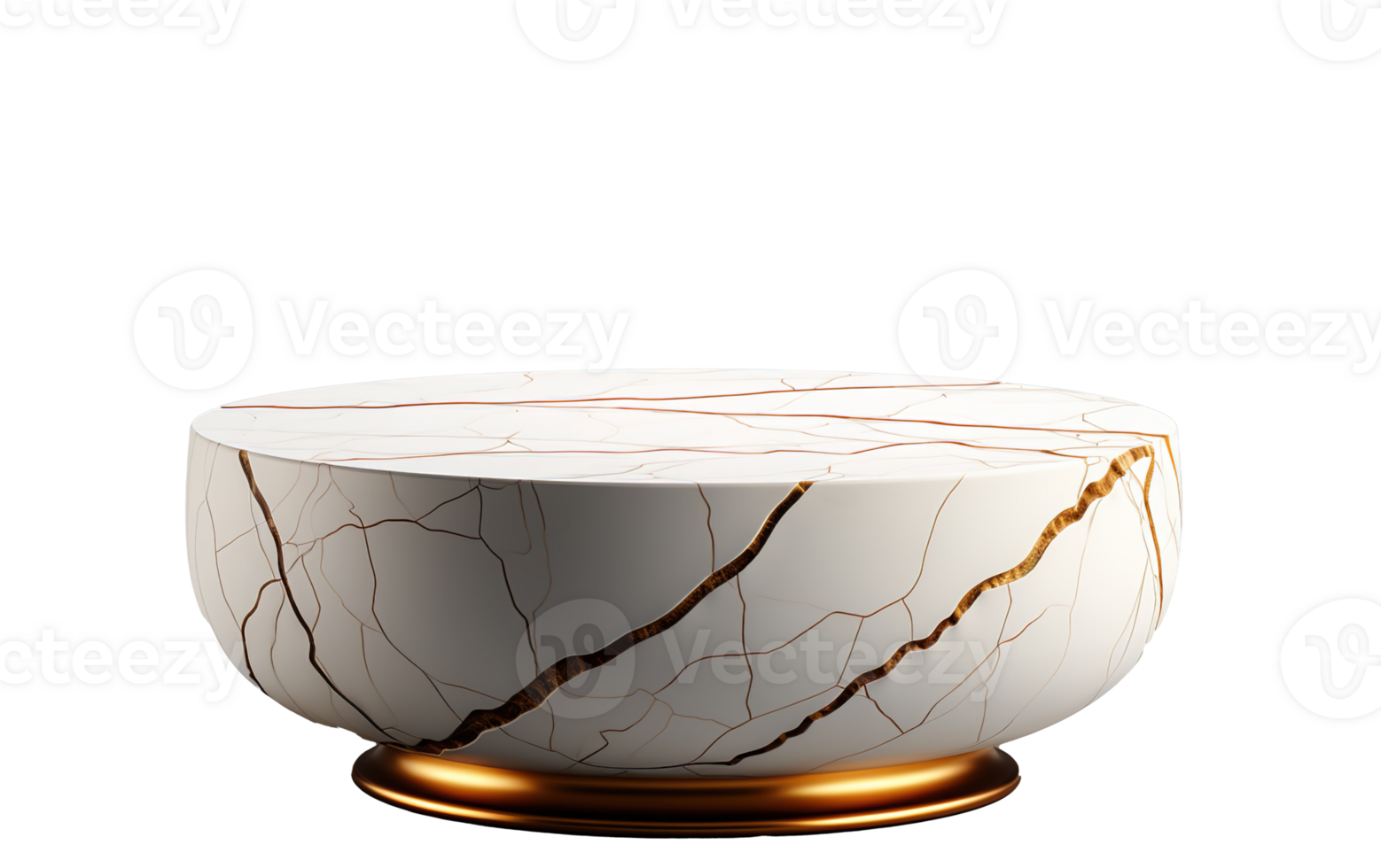 a front view of a Luxurious White and Gold Empty Marble Table for Product Placement on a transparent background, serving as a blank marble table mockup, Ai generative png